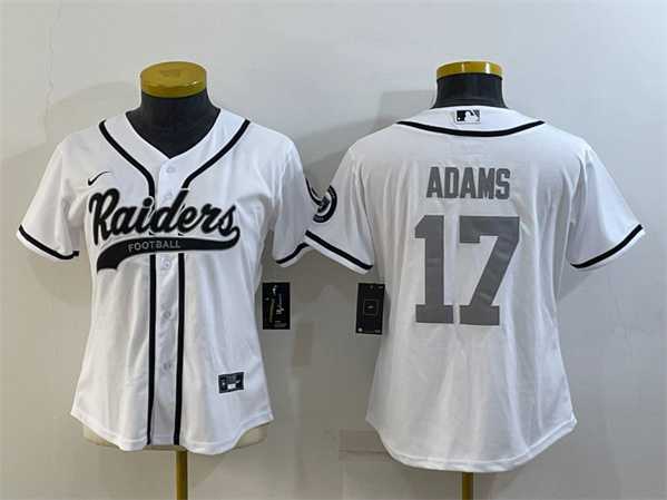 Womens Las Vegas Raiders #17 Davante Adams White Silver With Patch Cool Base Stitched Baseball Jersey->women nfl jersey->Women Jersey